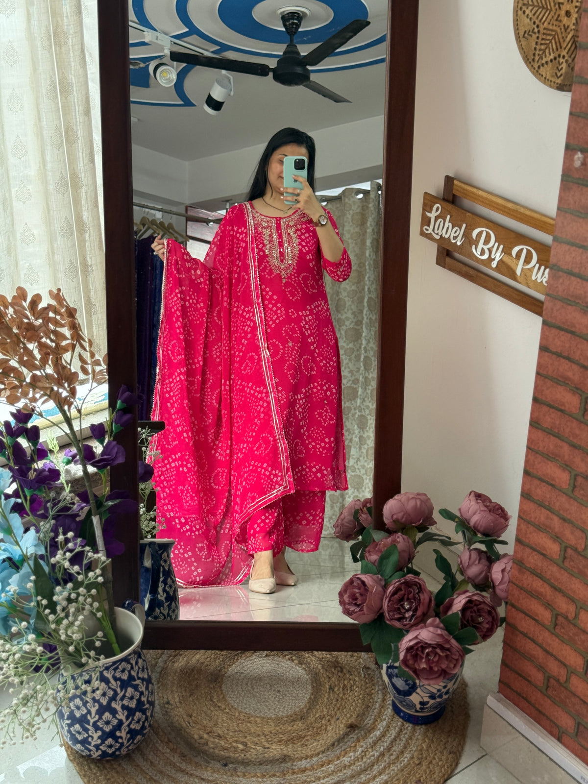Pink Bandhani Suit Set for Women | Printed Ethnic Suit with Dupatta
