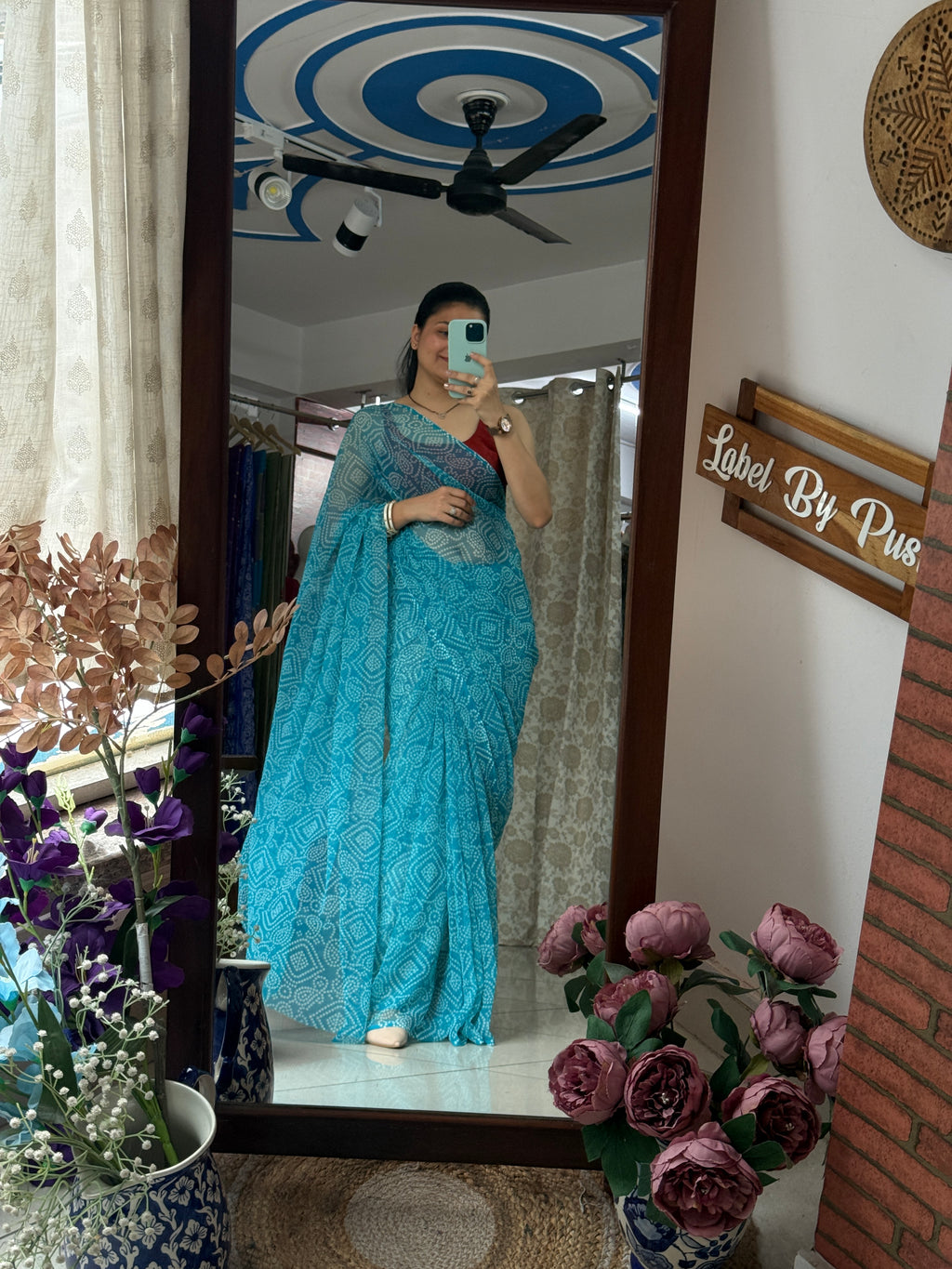 Firozi Georgette Bandhani Saree|without blouse| Budget Friendly