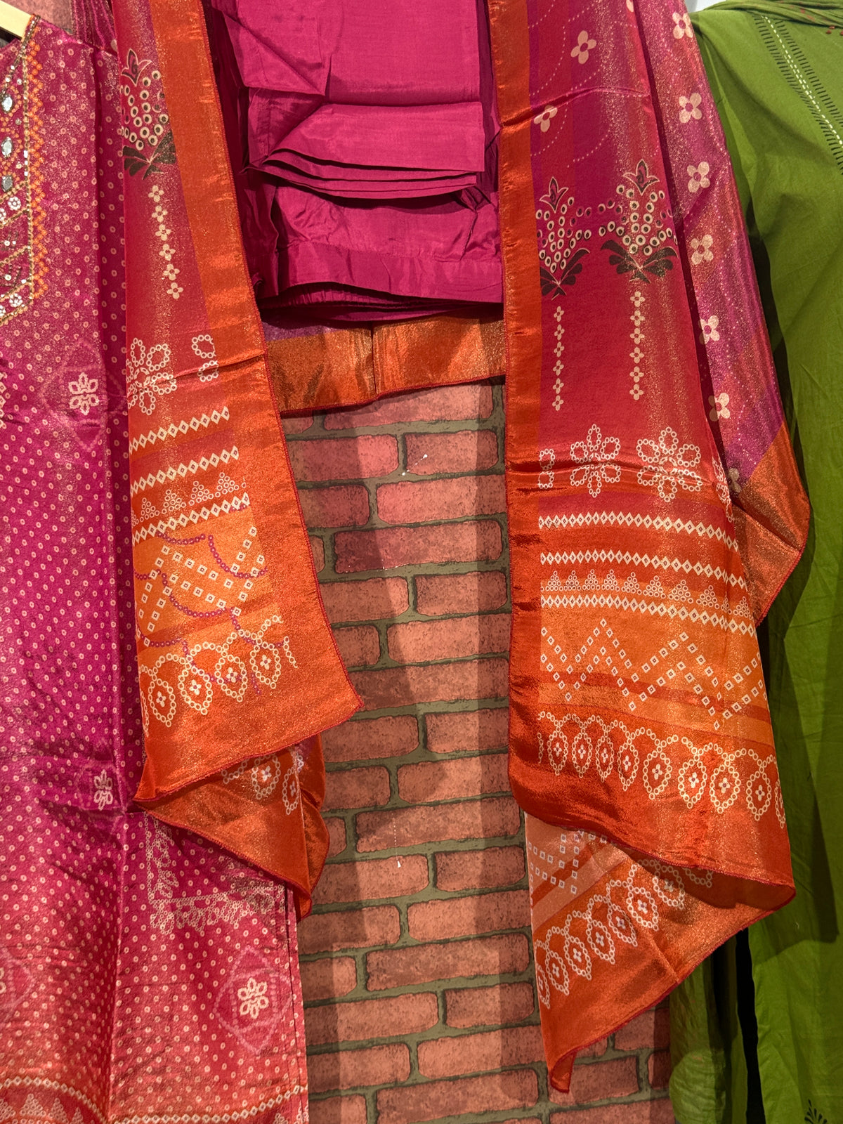 Pink Orange Suit Set| With lining| Embroidered| Tissue Shimmer