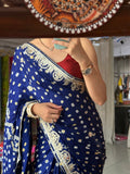 Royal Blue Pure Gaji Silk Bandhani Saree with Gotta Patti Handwork|Comes with blouse | Premium Handwork Saree