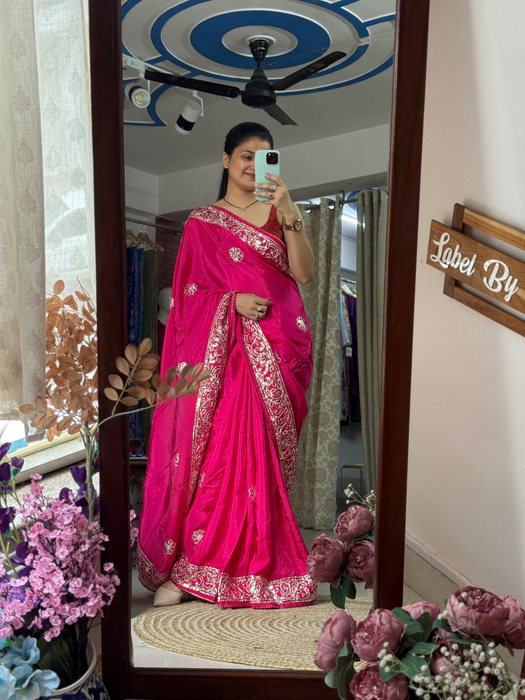 Pink Dola Silk Saree|Gota patti with sequin work| With embroidered blouse | Partywear