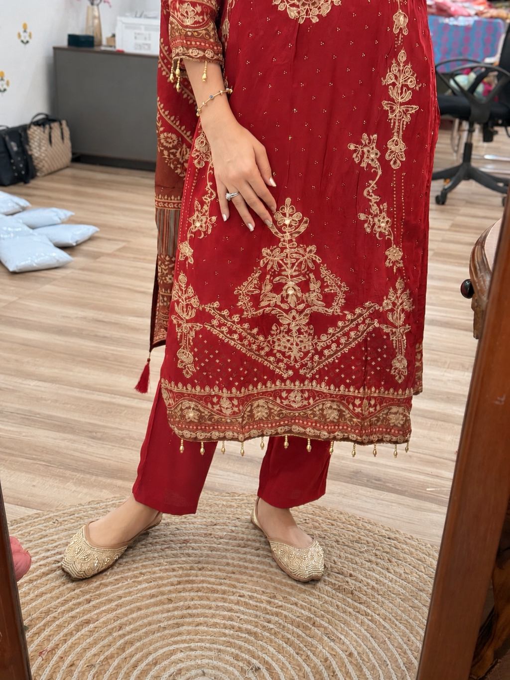 Pure Crepe Embroidered Suit|Cotton lining |Lacework