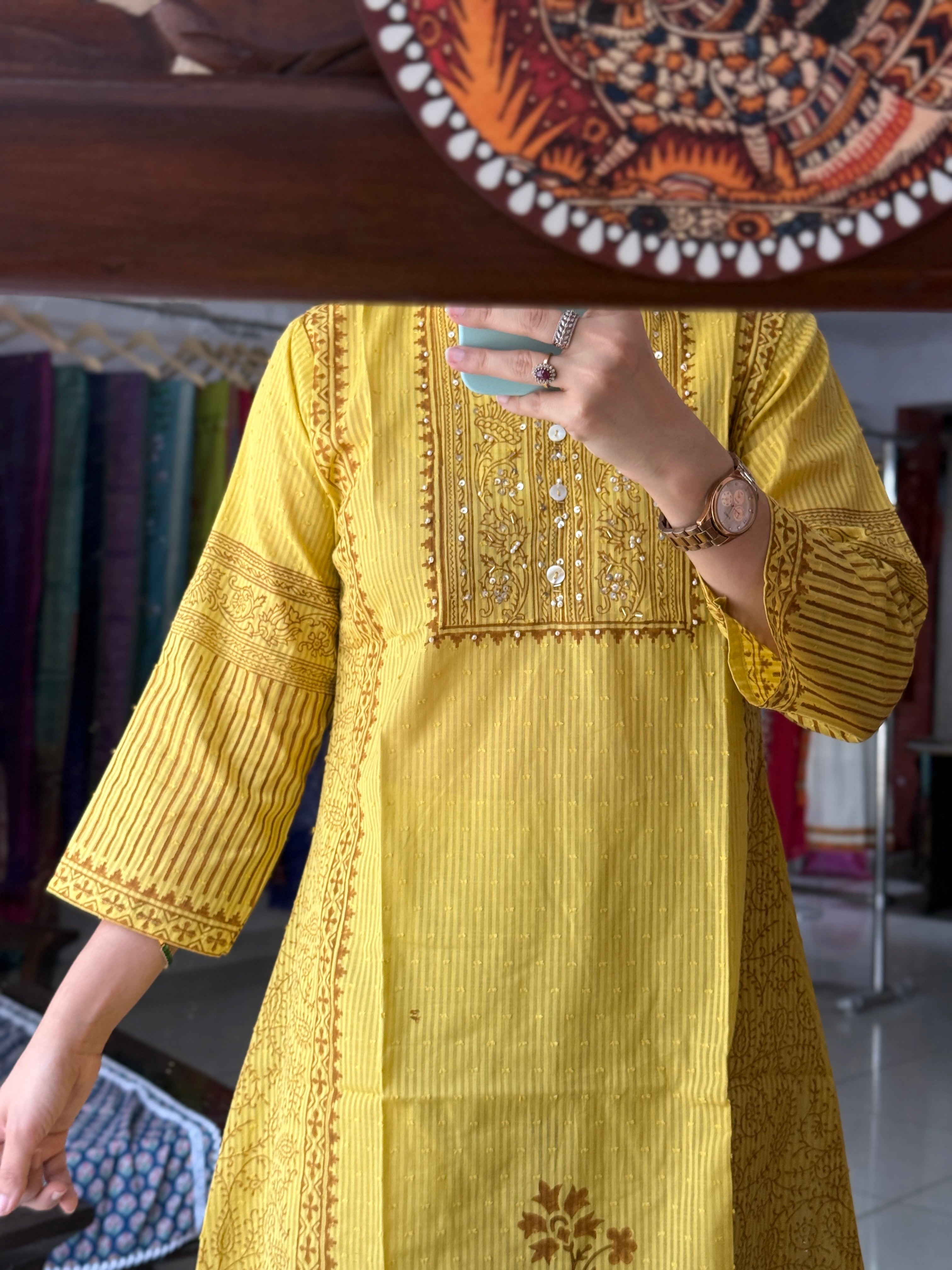 Hand embroidery cotton co ord set| Block printed