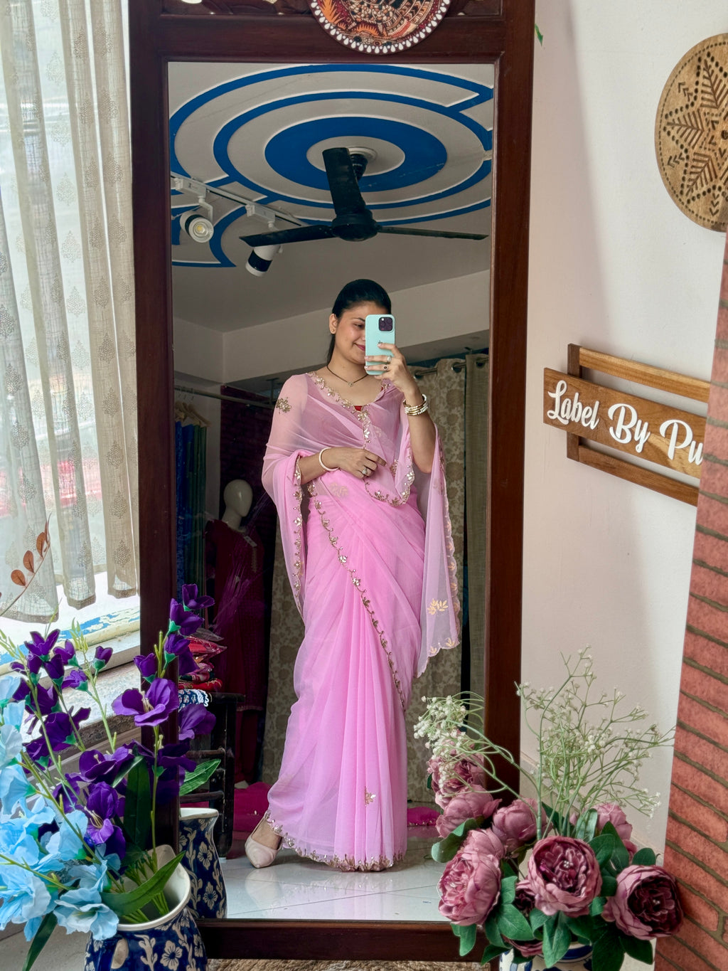 Baby Pink Pure Georgette Saree| Handwork cutdana detailing| With blouse