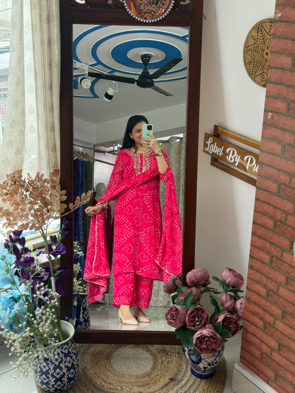 Pink Bandhani Suit Set for Women | Printed Ethnic Suit with Dupatta