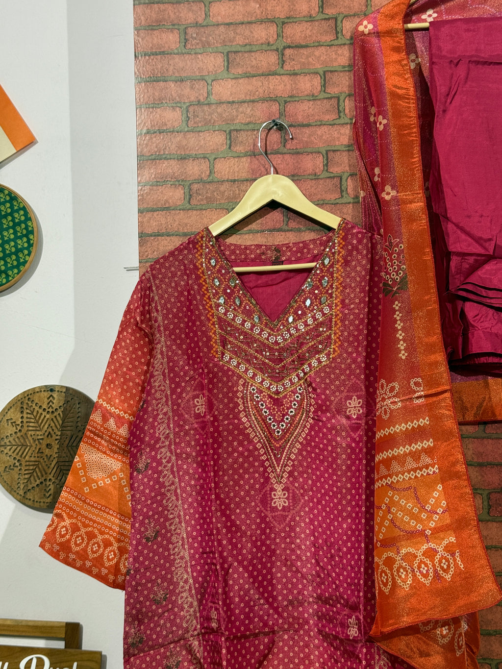 Pink Orange Suit Set| With lining| Embroidered| Tissue Shimmer