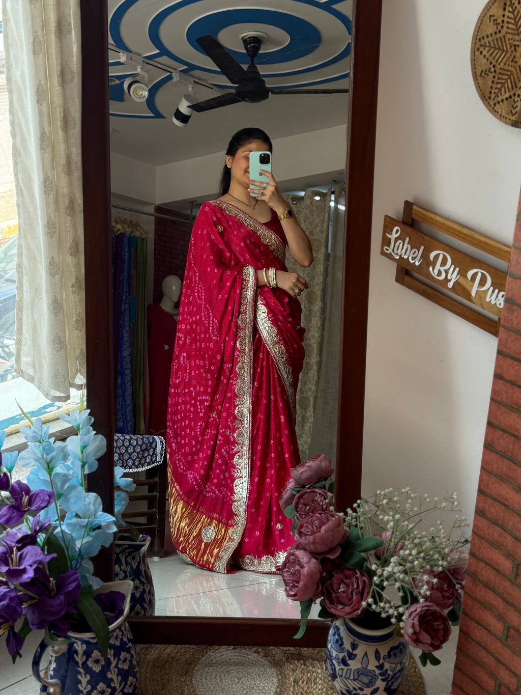 Pink Pure Gaji Silk Bandhani Saree with Gotta Patti Handwork|Without  blouse | Premium Handwork Saree