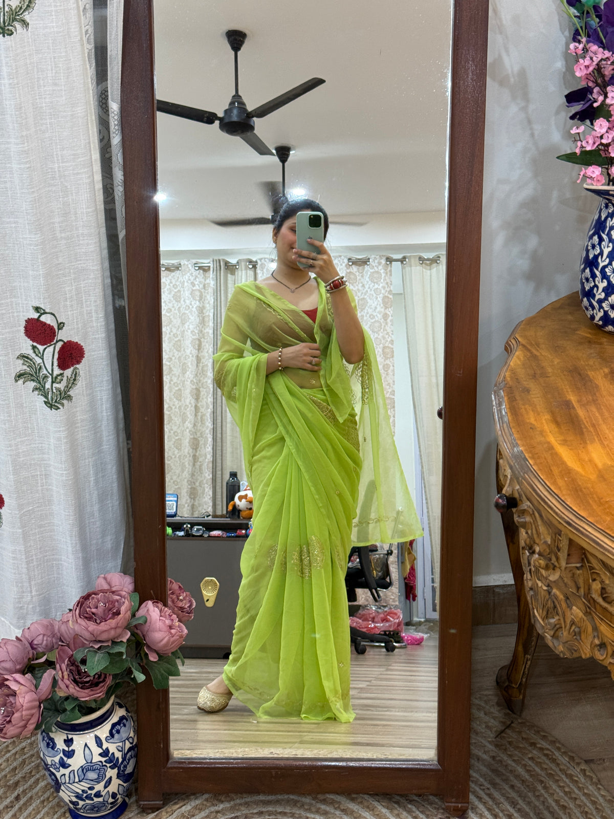 Green Zari Embroidered| Georgette Sarees| Without Blouse