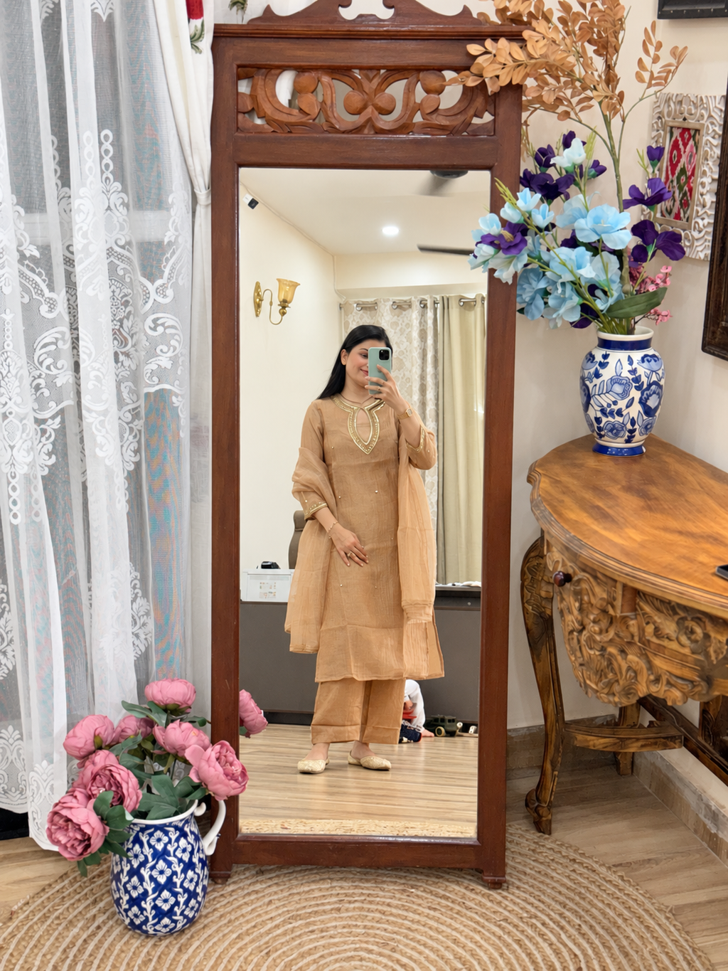 Partywear Crushed Tissue| Golden Hand embroidered Suit | with pockets| with Lining