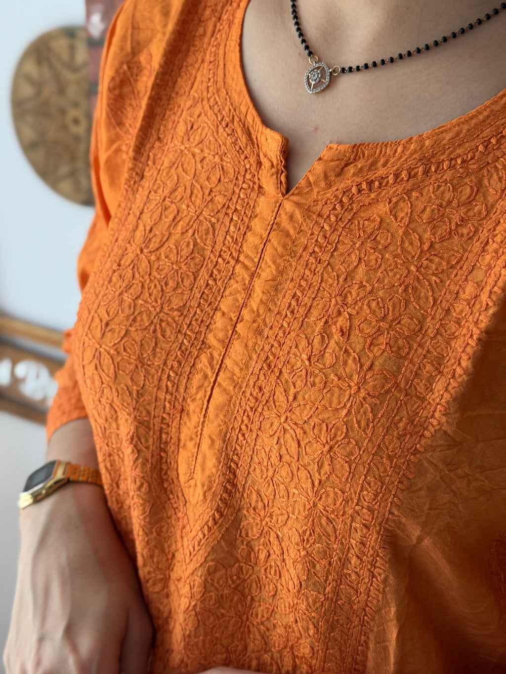 Orange Mul Chanderi Kurta| Chikankari Work|Hand Embroidery| Partywear Kurta