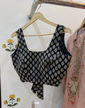 Black Print Cotton Saree Blouse with Bow detailings