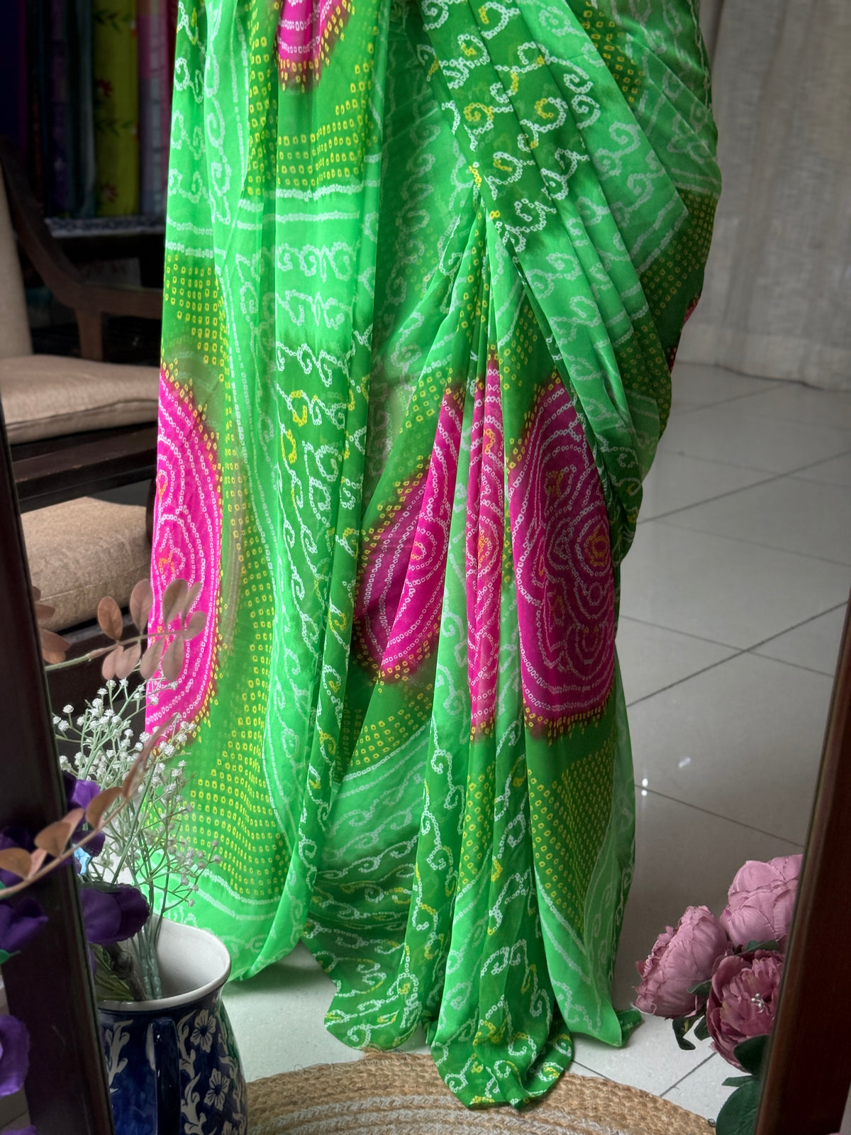 Dual tone bandhani thaal saree| with blouse piece| Timeless bandhani charm| Pure Georgette