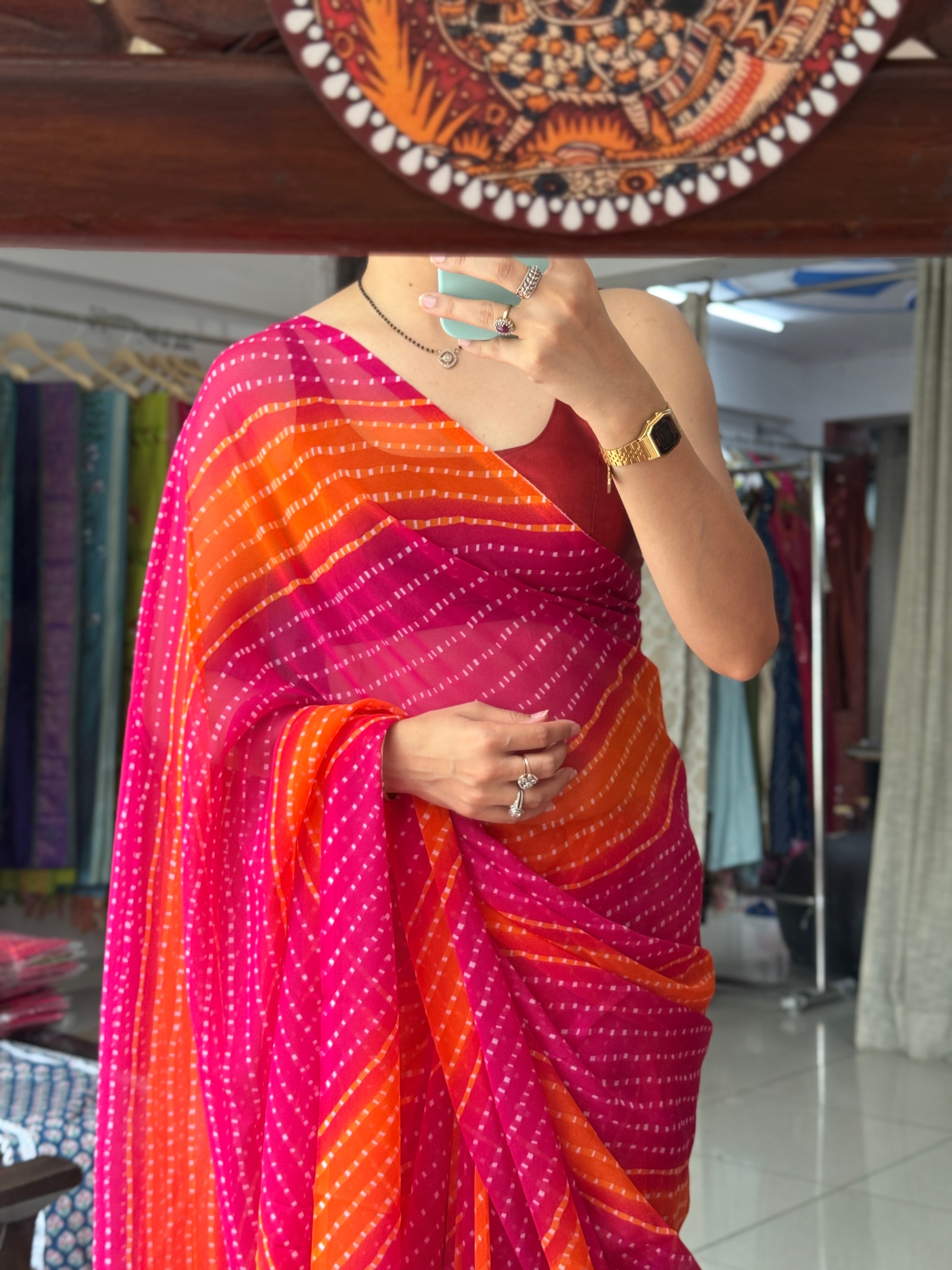 Georgette Leheriya Saree|with running blouse| Budget Friendly