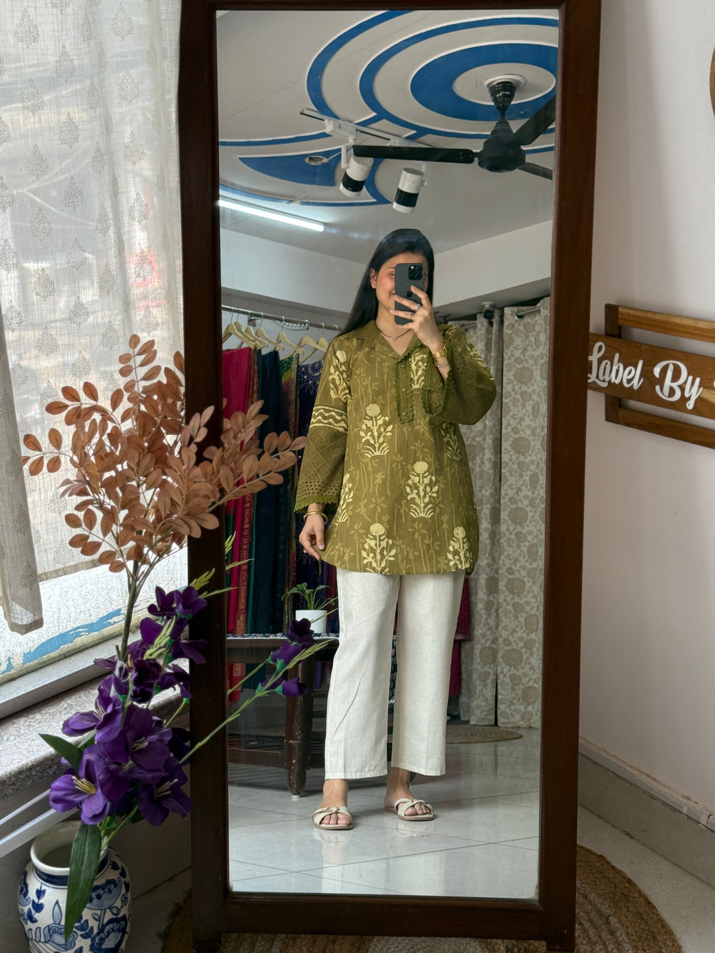 Green Batik Schiffli Co ord set