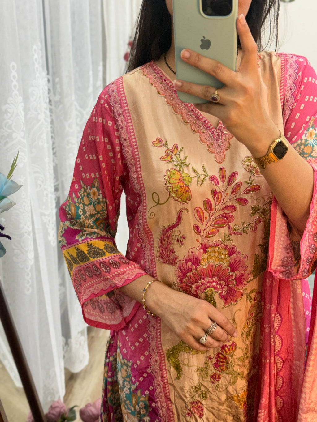 Pretty Pink Muslin Suit| With lining | Pakistani Fit, Hand Embroidered| Partywear
