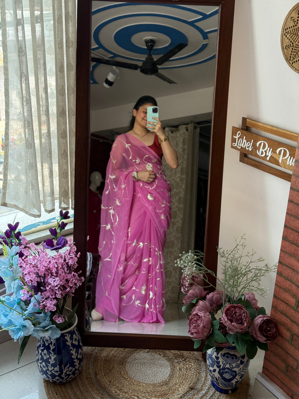 Pink Jaal Pure Georgette Saree| Gotta Patti work| With blouse