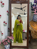 Green Pure Georgette Saree | Cutdana Handwork | With blouse