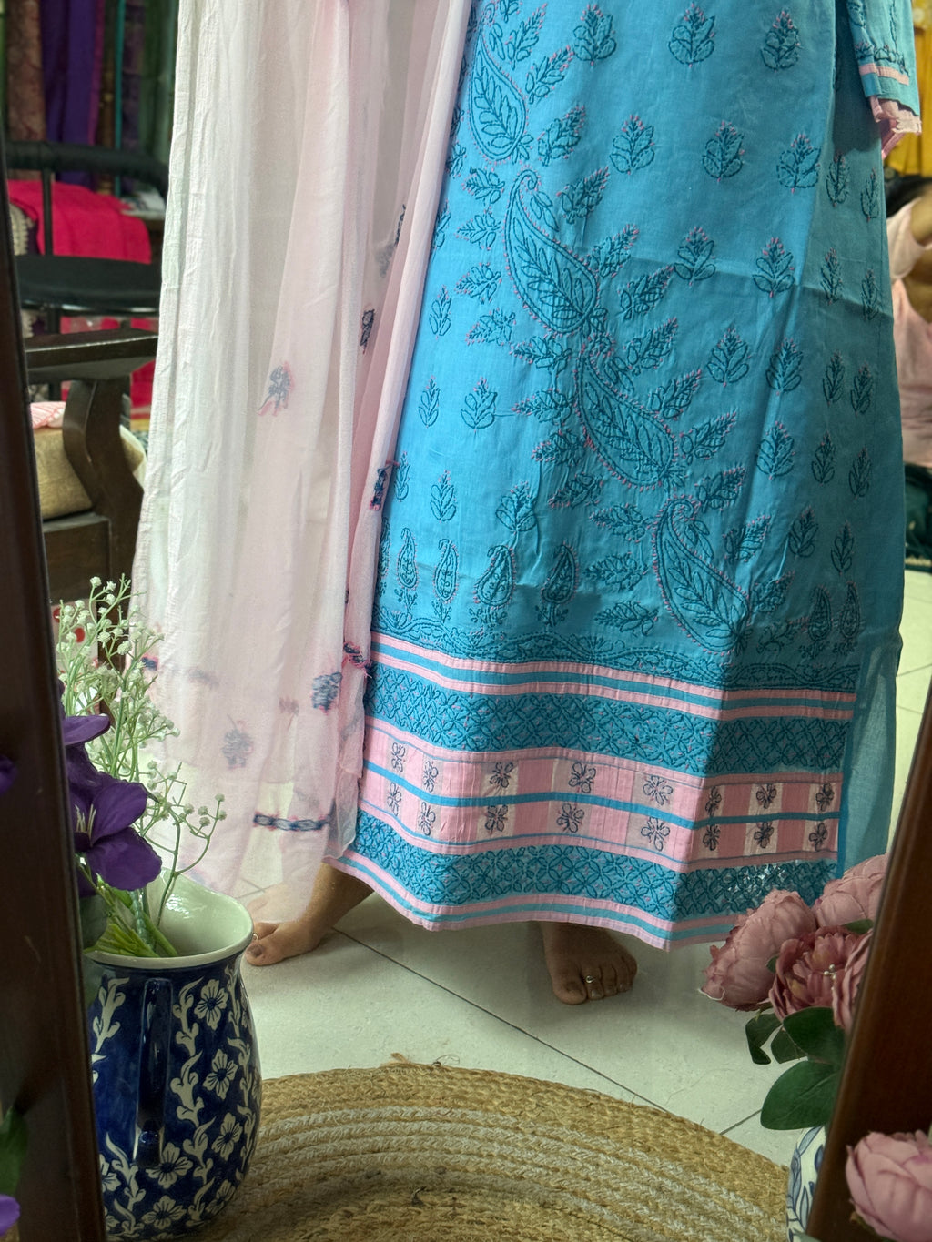 Unstitched chikanakri Suit Set| Cotton Set| Hand Embroidery