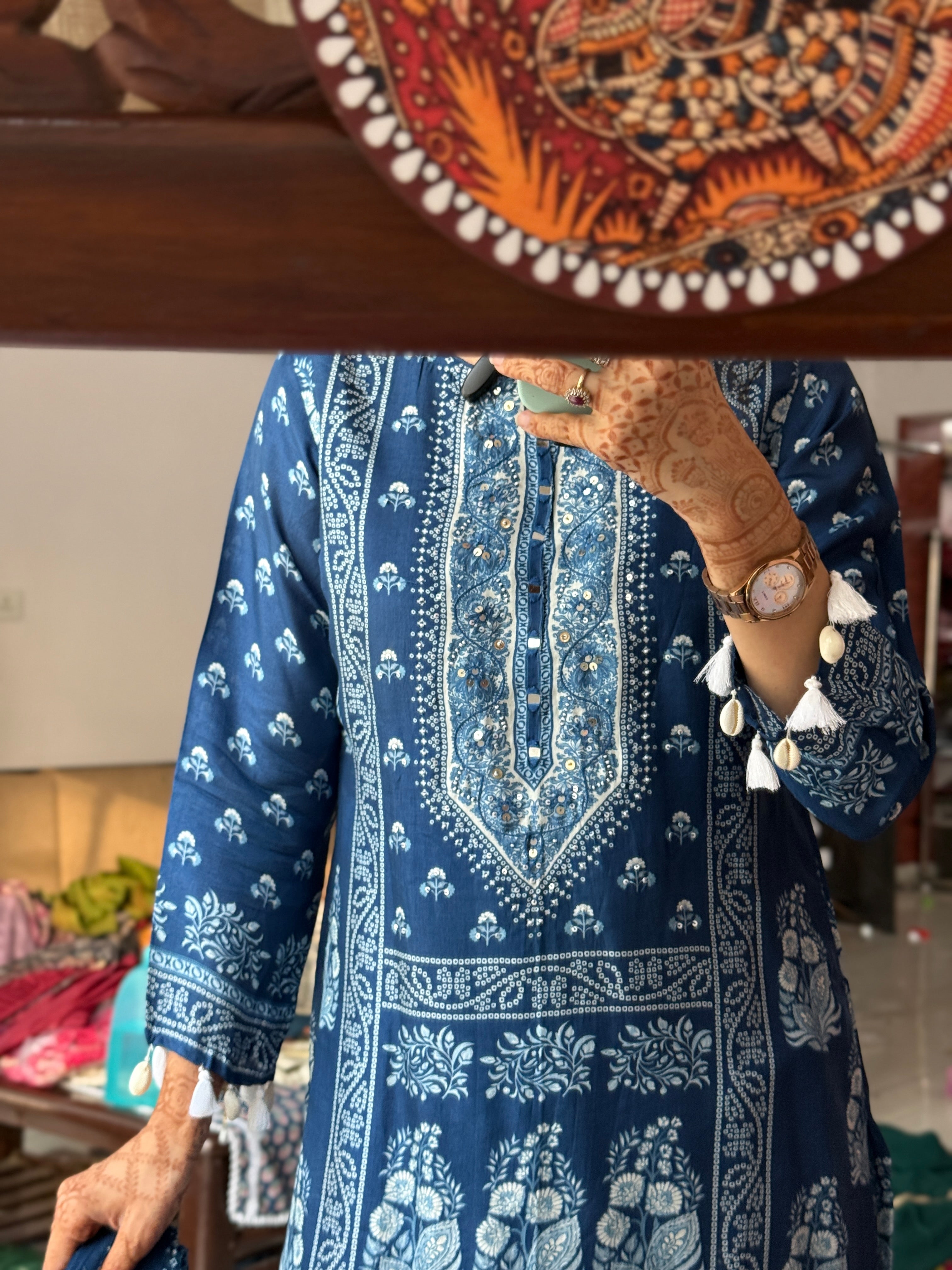 Designer Indigo Suit Set with Hand Embroidery | Cotton Lining| Duppata | Muslin