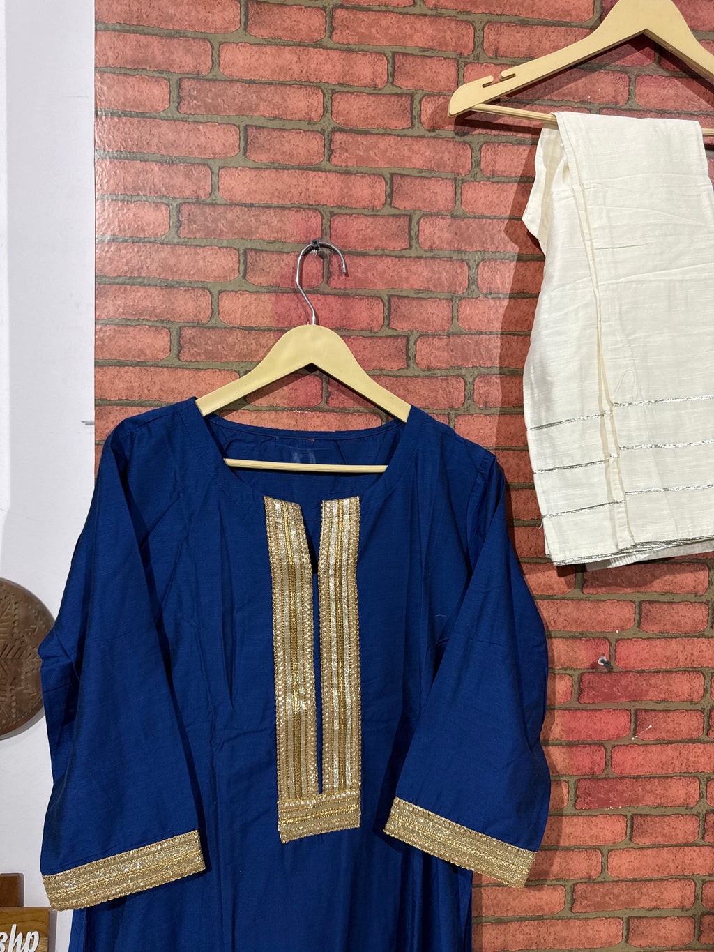 Blue Kurta Pant Set | Silk cotton | lacework
