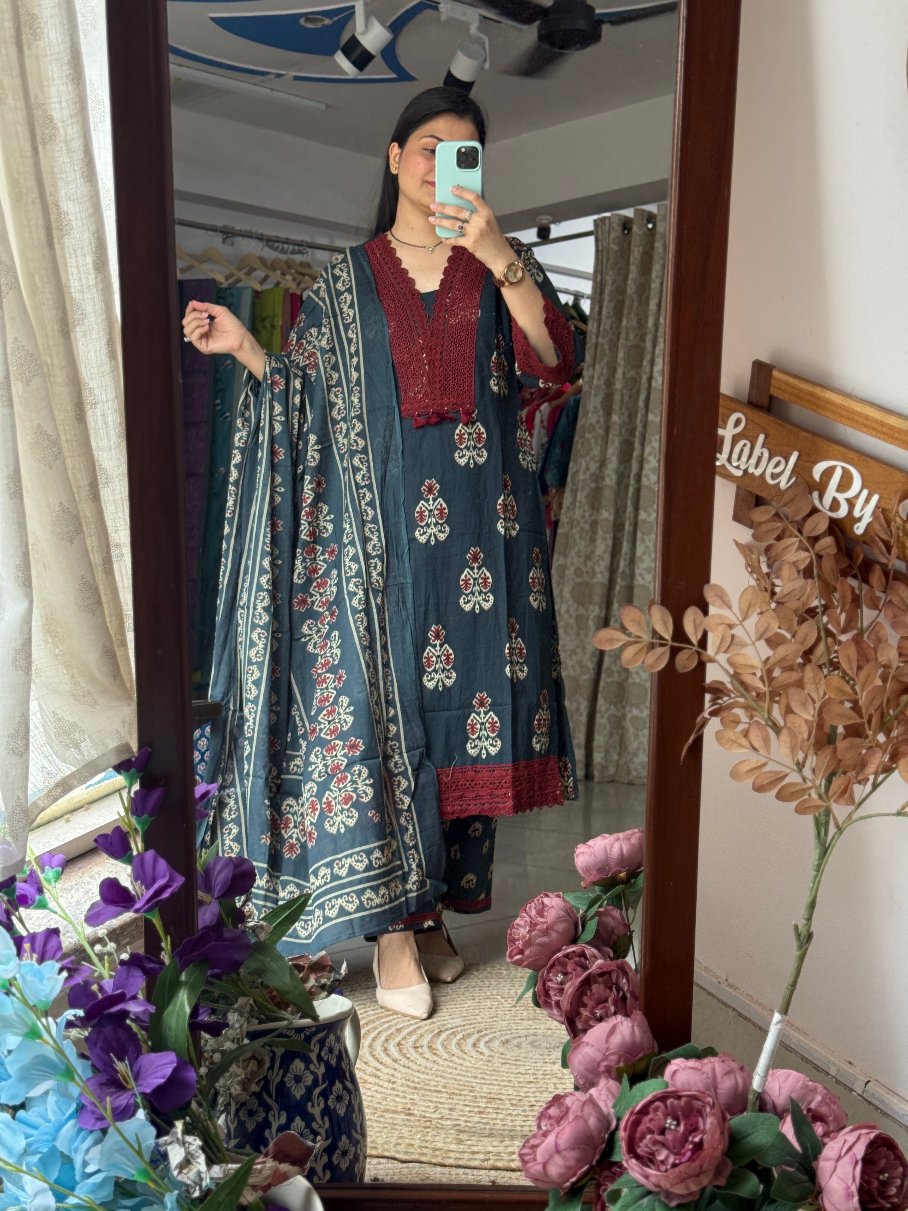 Blue lacework Suit |Cotton| Lacework pants | Cotton Duppata