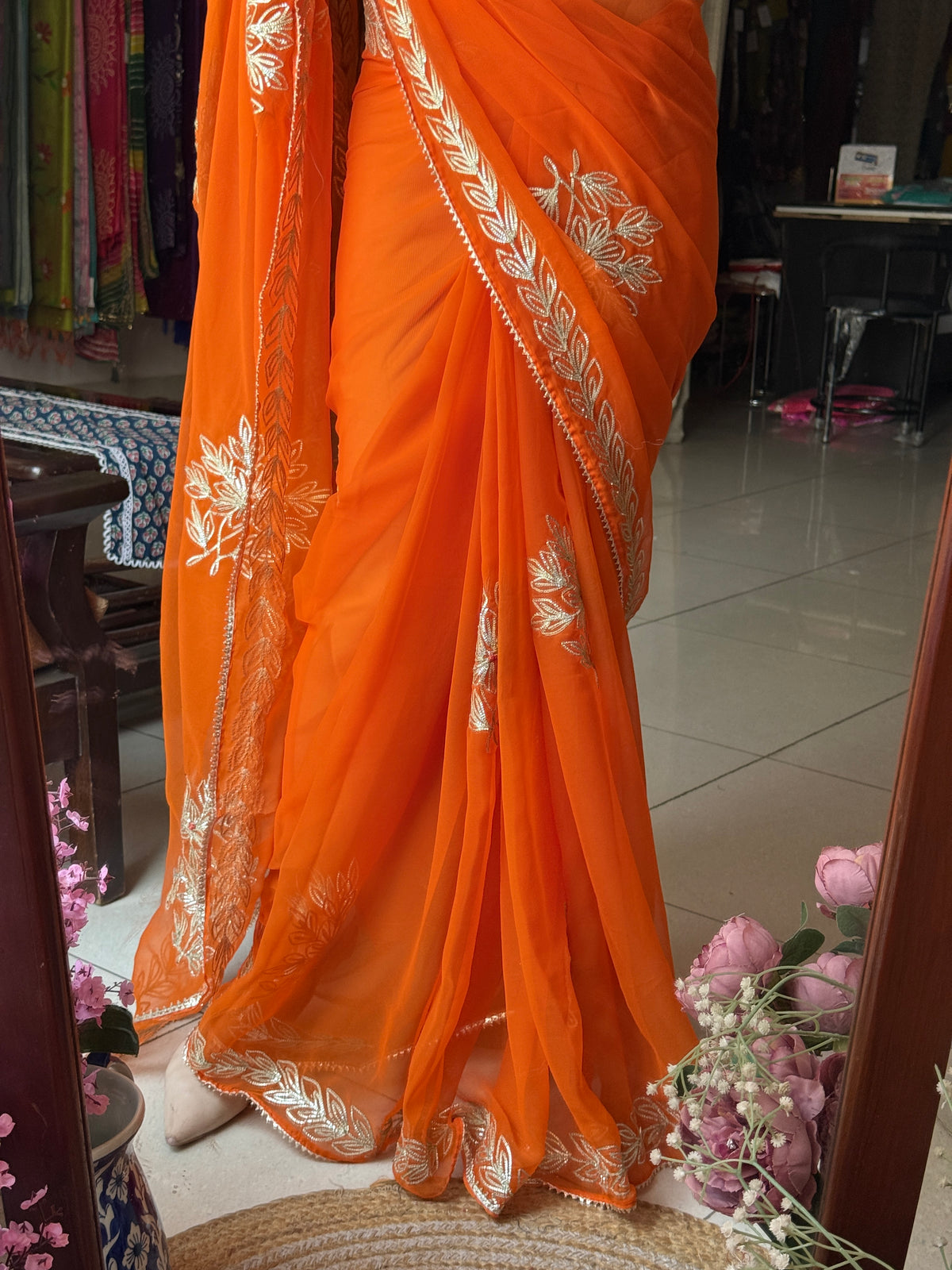 Orange Pure Georgette Saree| Gotta Patti work| With blouse