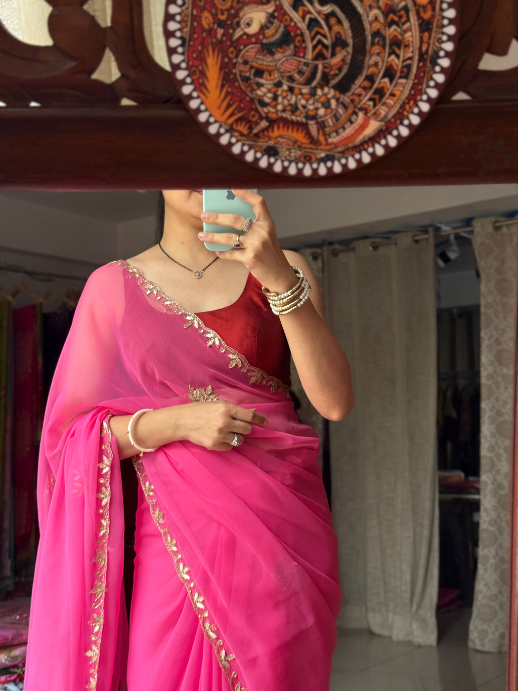 Pink Pure Georgette Saree| Handwork cutdana detailing| With blouse