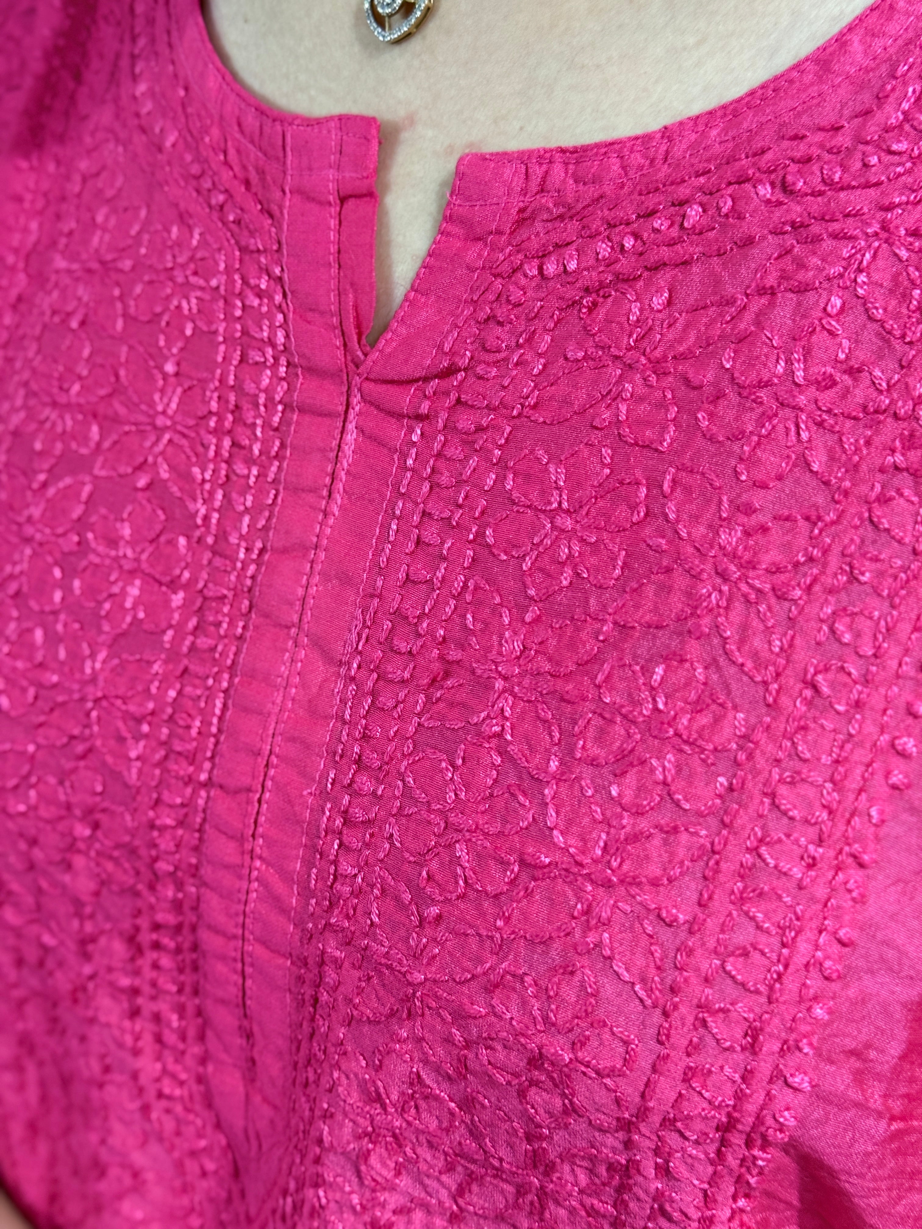 Pink Mul Chanderi Kurta| Chikankari Work|Hand Embroidery| Partywear Kurta