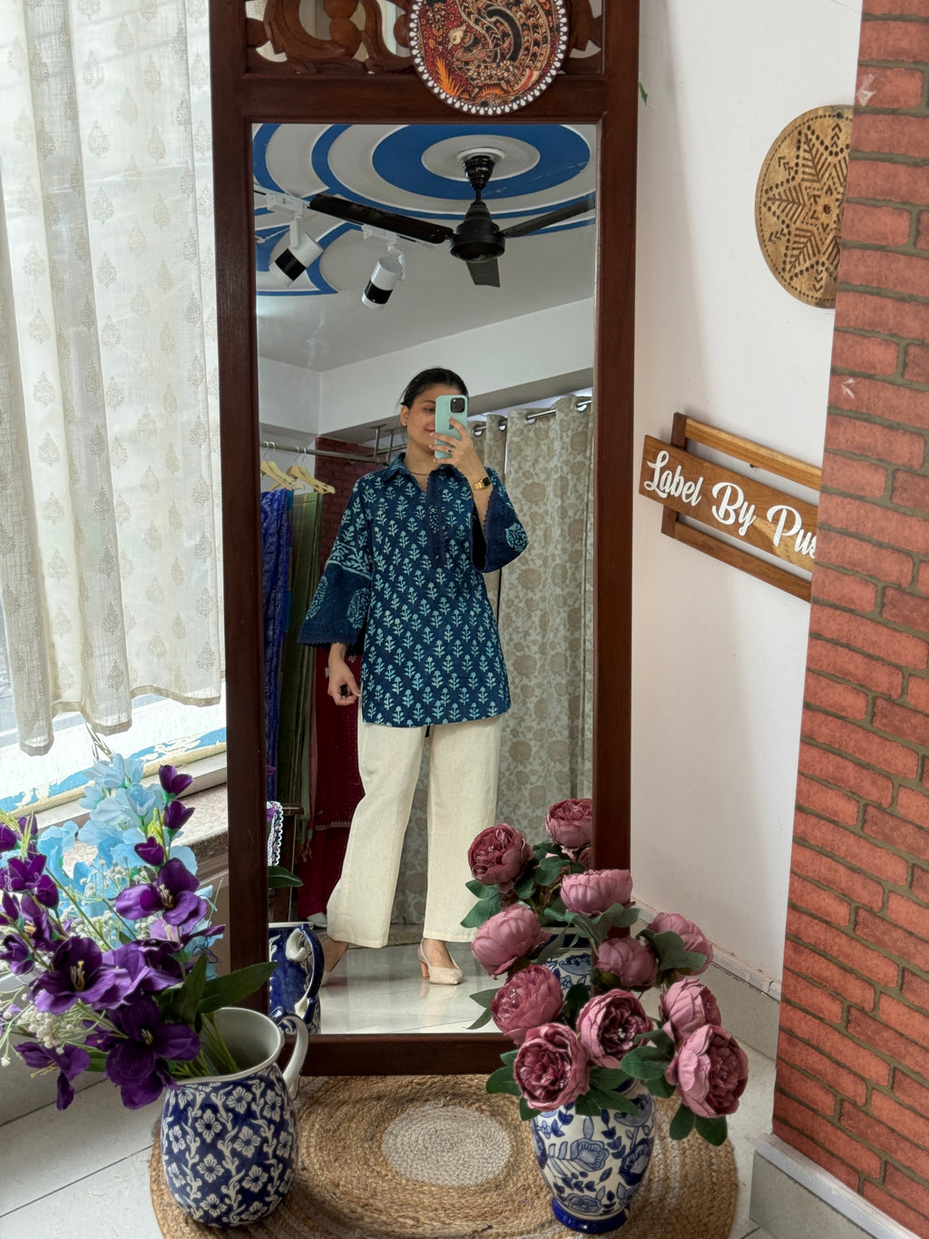 Dabu Print Co ord Set, Schiffli work, cotton set