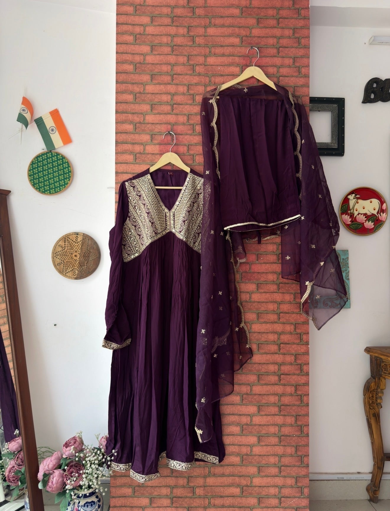 Purple Suit |With lining| Embroidered| Chinon