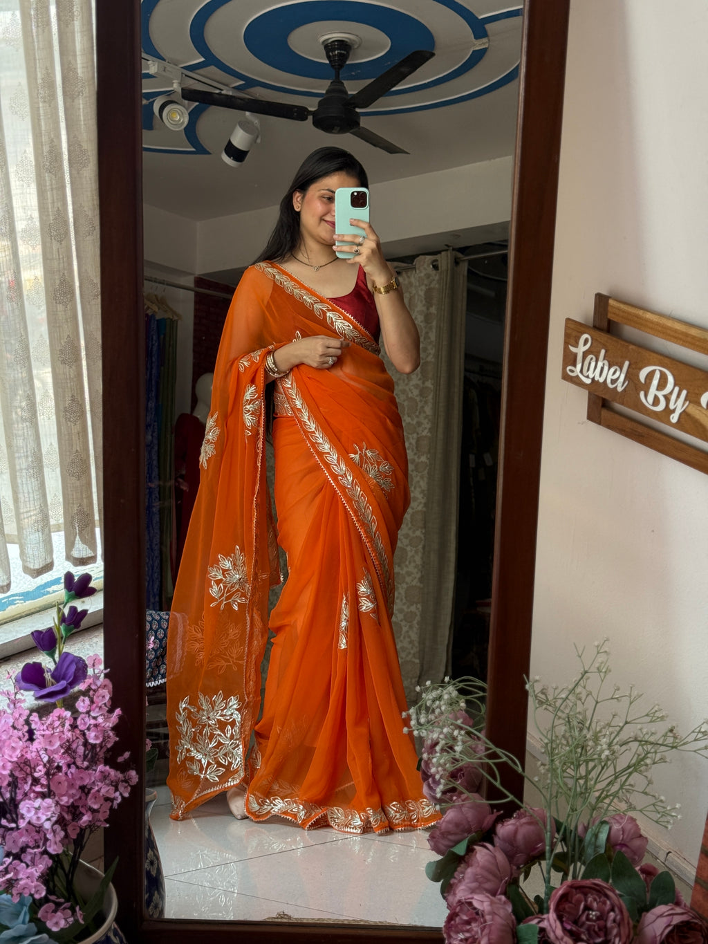 Orange Pure Georgette Saree| Gotta Patti work| With blouse