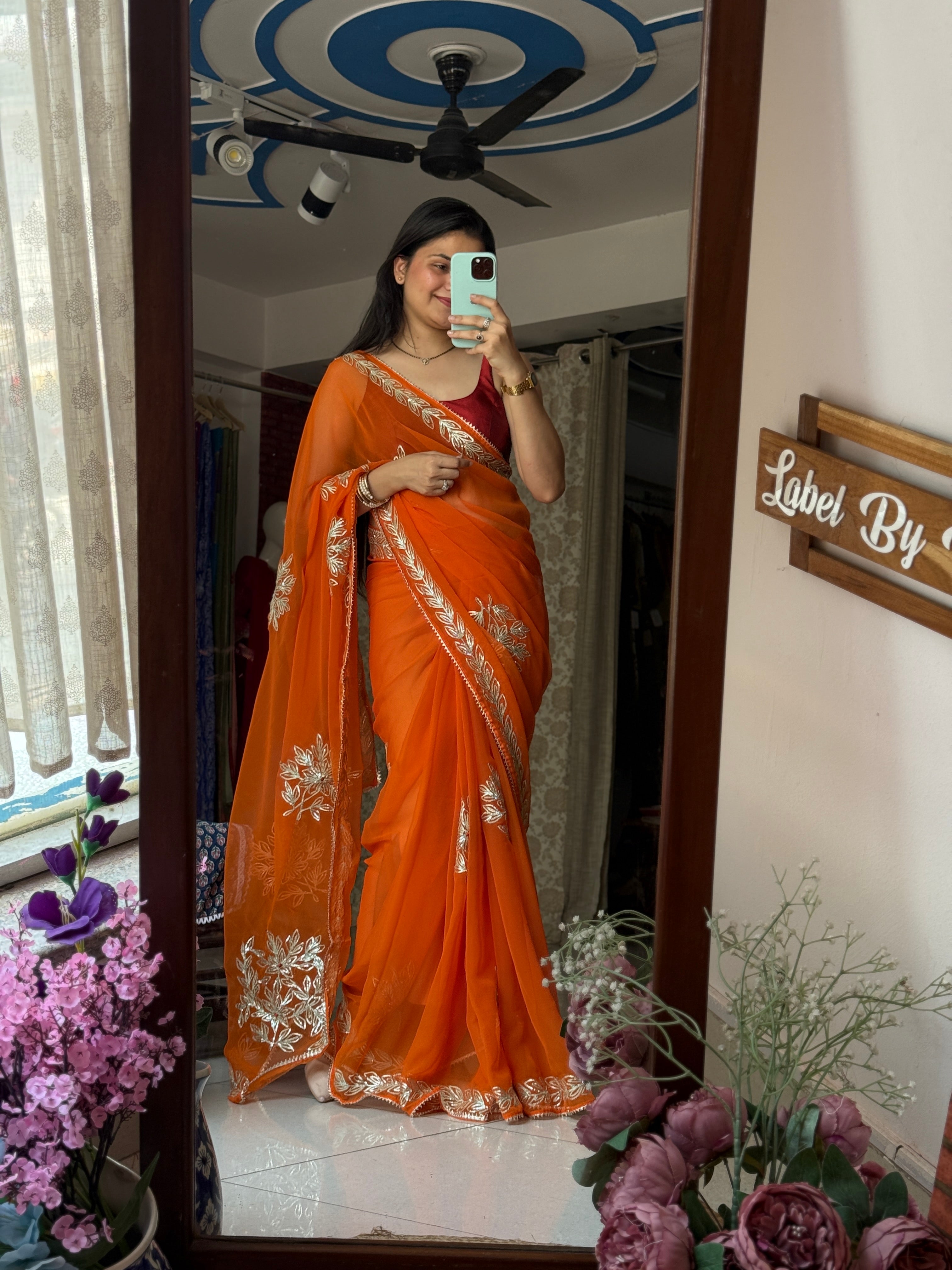 Orange Pure Georgette Saree| Gotta Patti work| With blouse
