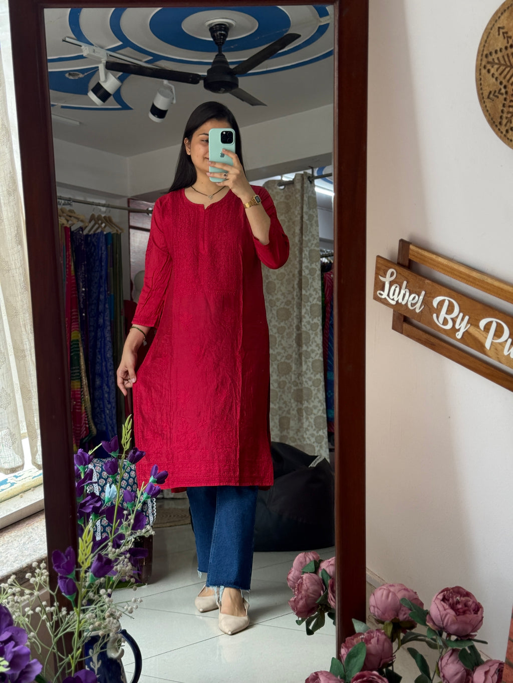 Red Mul Chanderi Kurta| Chikankari Work|Hand Embroidery| Partywear Kurta