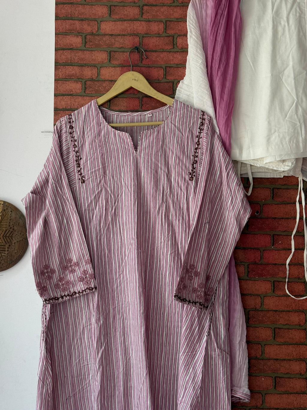 Pink stripes Suit |Embroidered| Cotton