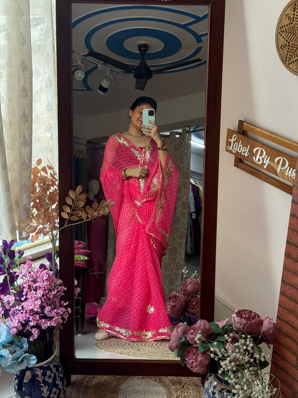 Pink Leheriya|Kaccha Gota work| With blouse| Chiffon