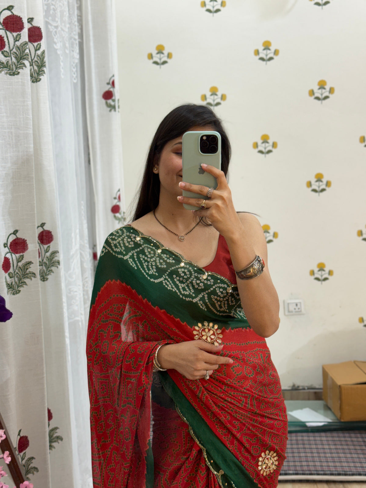 Dual tone Pure Georgette Saree | Cutdana Handwork | With blouse