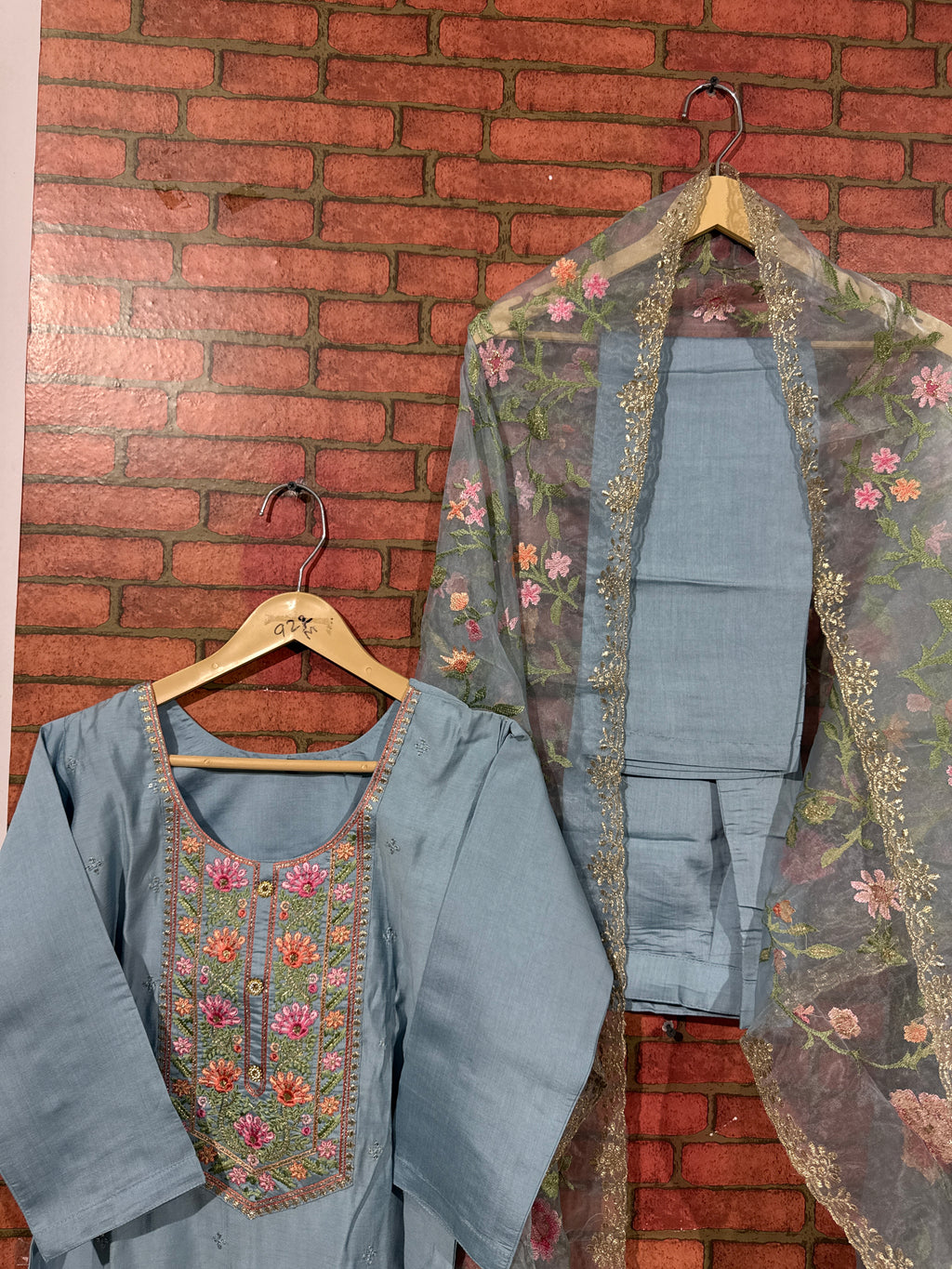 Aqua Suit Set | Silk cotton  | With lining| Embroidered|