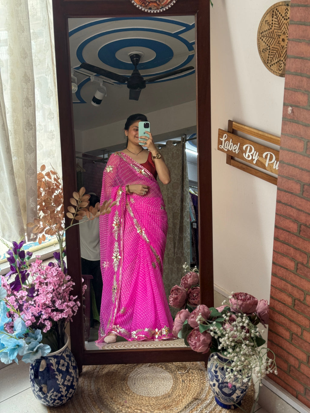Pink Leheriya|Kaccha Gota work| With blouse| Chiffon
