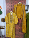 Yellow Embroidered Set | Cotton silk| With lining