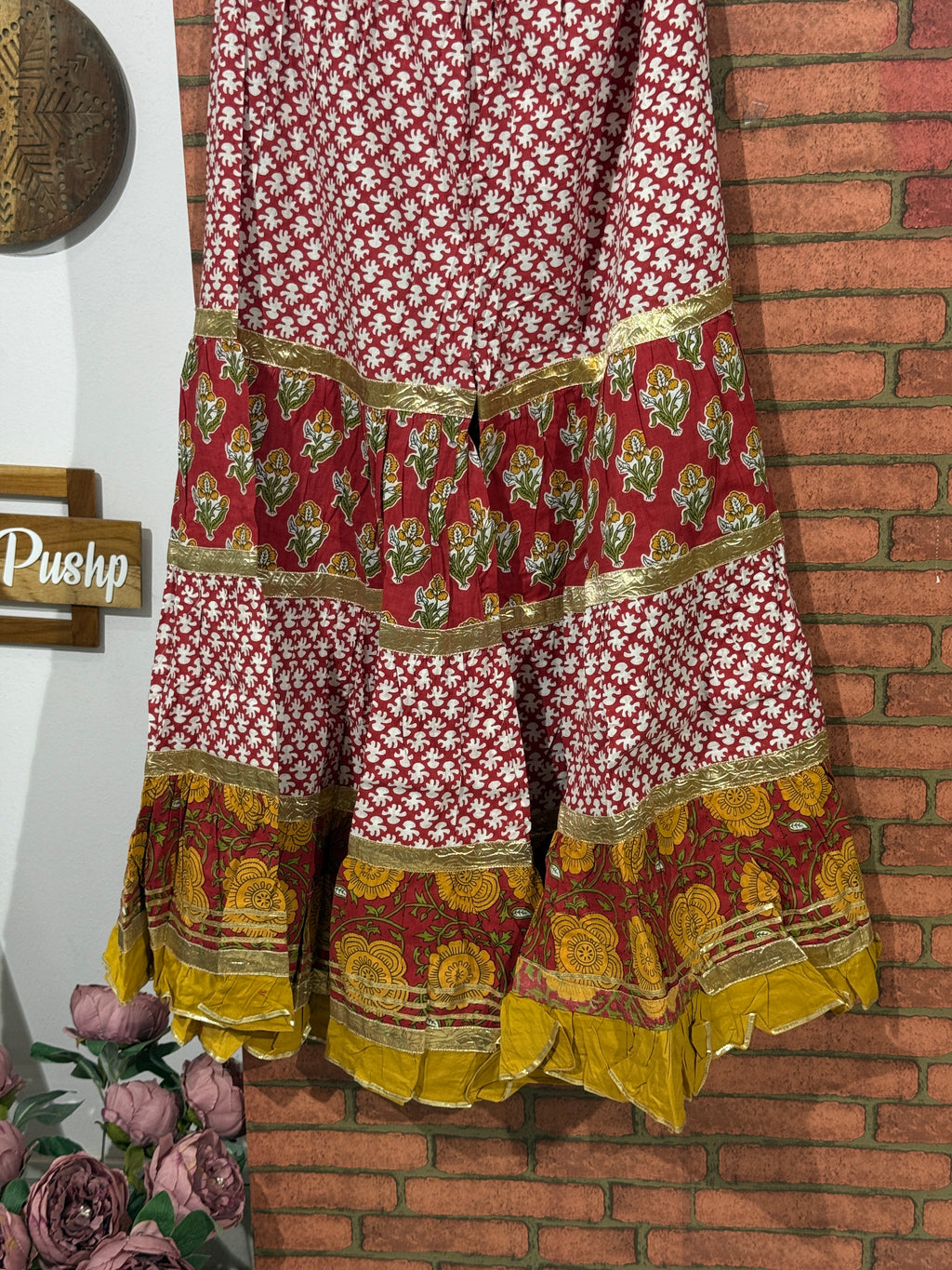 Red Yellow Sharara Set| Gots Patti work | Organza Duppata