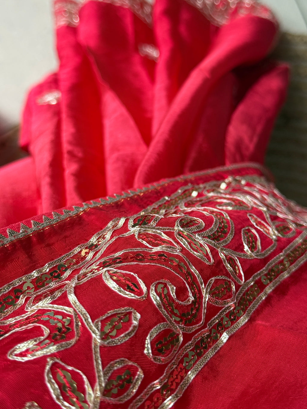 Red Dola Silk Saree|Gota patti with sequin work| With embroidered blouse | Partywear