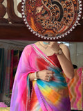 Multi Leheriya  Chiffon Leheriya Saree|  Handwork Gota patti work| With blouse