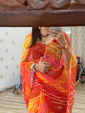 Orange Leheriya  |Pure Georgette Handwork cutdana detailing| Without blouse