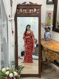 Red Floral |Pure Georgette Digital Printed Saree| Handwork cutdana detailing| Without blouse