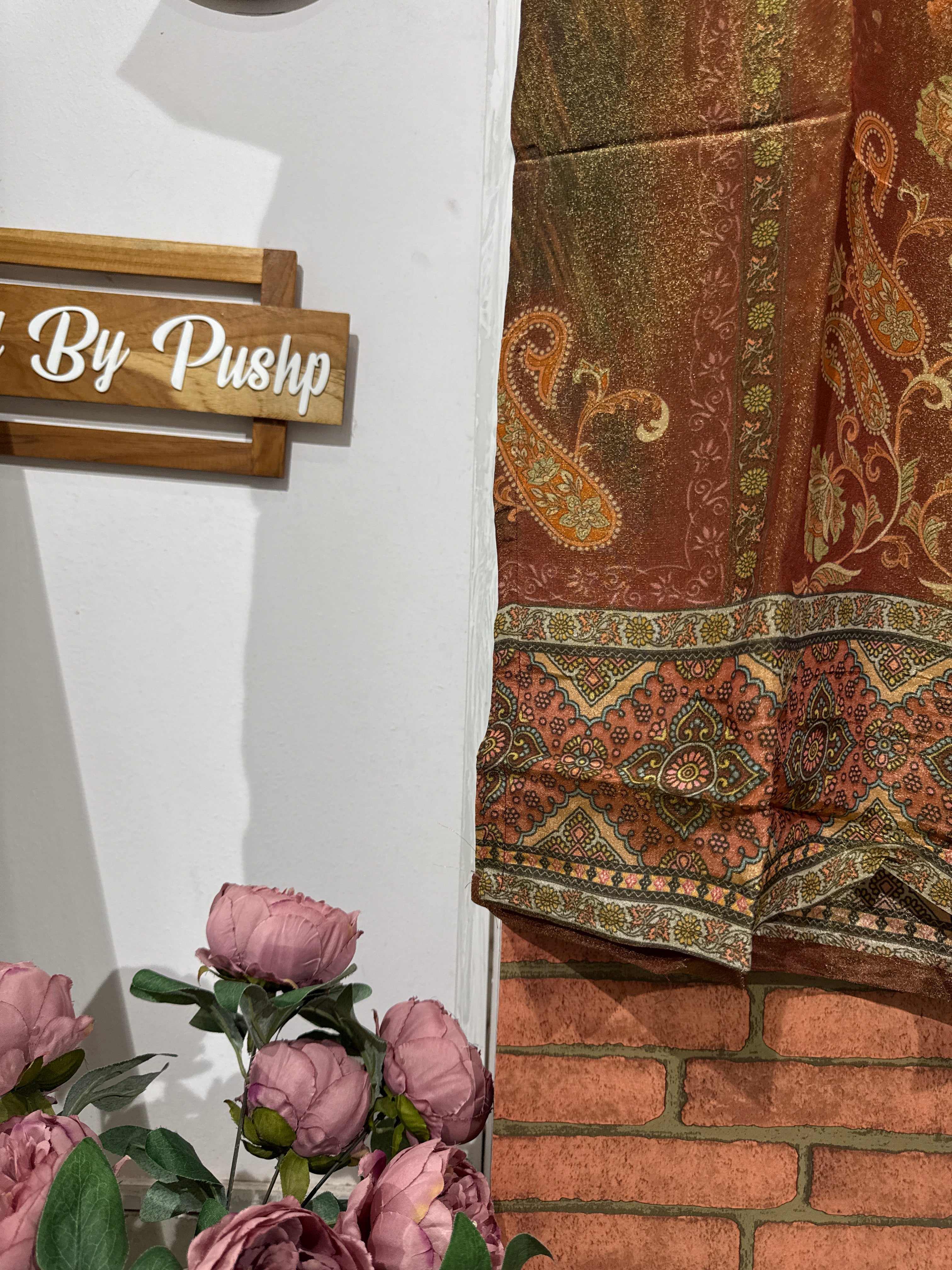 Marron Suit Set | Tissue Silk  | With lining| Hand Embroidered|