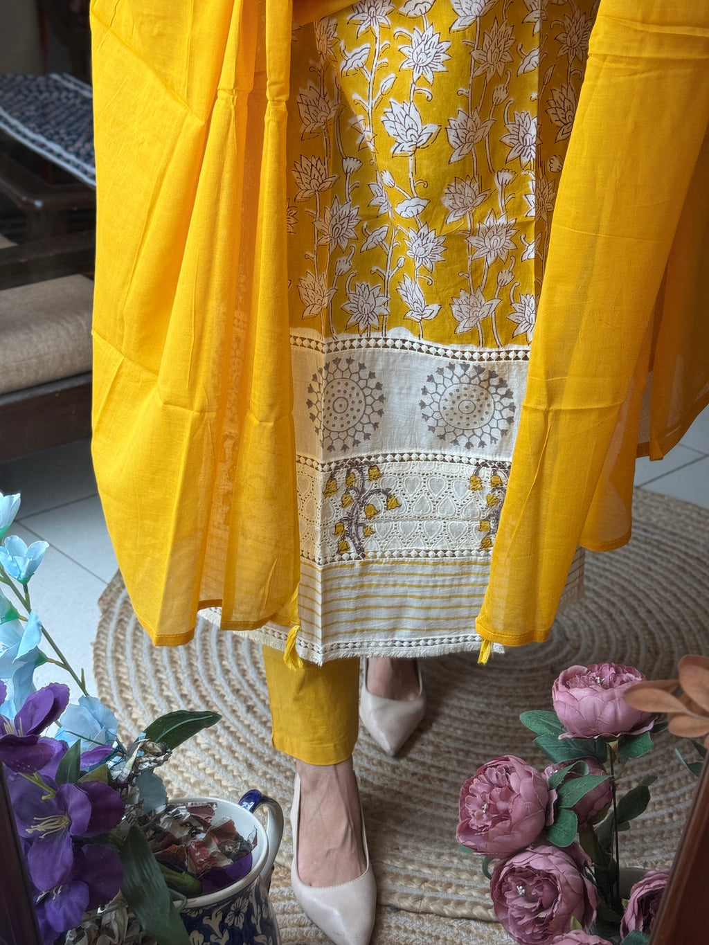Kalamkari Print | Lacework | Cotton | Mul cotton Duppata | Designer Suit