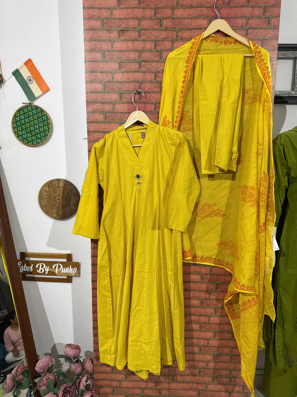 Yellow Suit Set | Cotton | With mirrorwork | cotton duppata