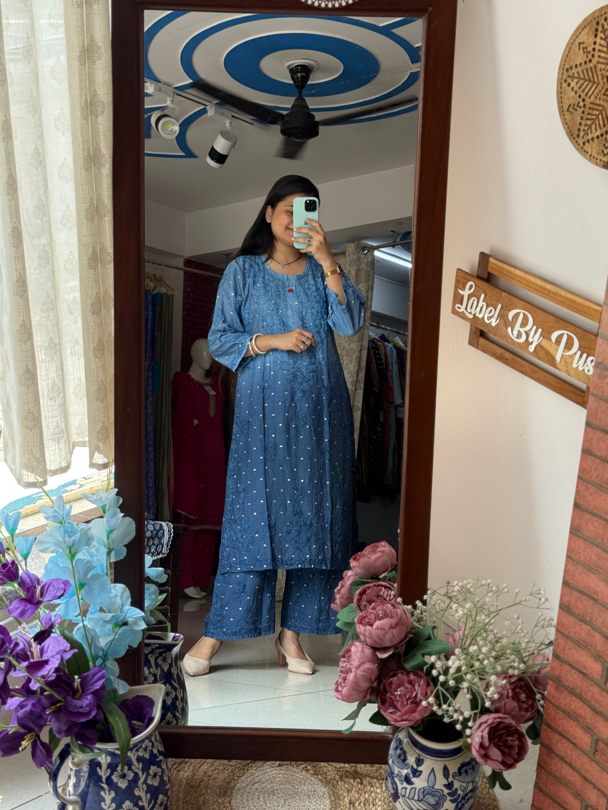 Blue Mul Chanderi | Chikankari Hand embroidery| cotton lining in bottom| Premium design