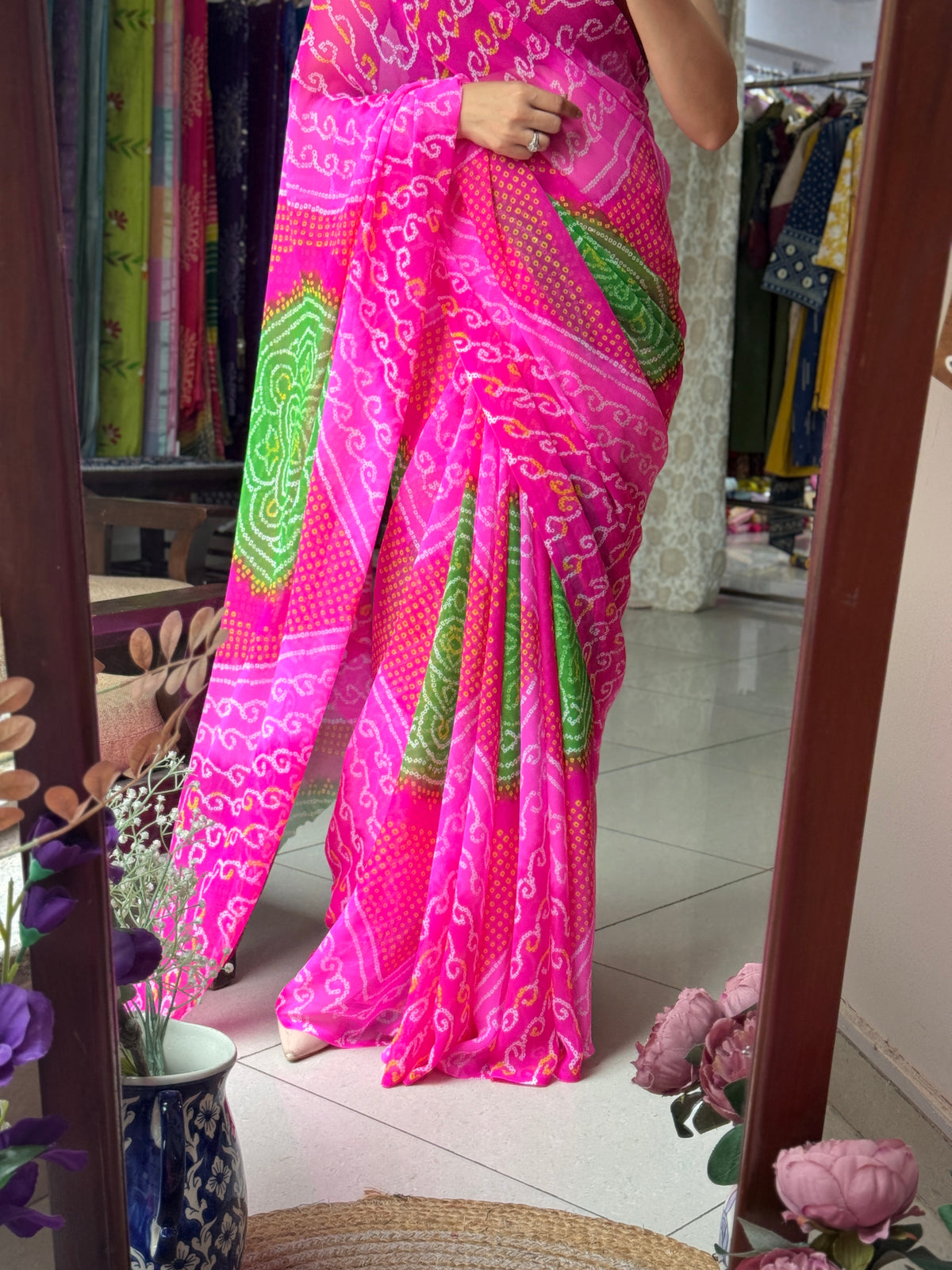 Dual tone bandhani thaal saree| without  blouse piece| Timeless bandhani charm| Pure Georgette