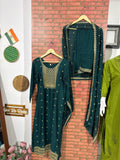 Green Embroidered Set | Vichitra Silk | With lining| Heavy Embroidered Duppata